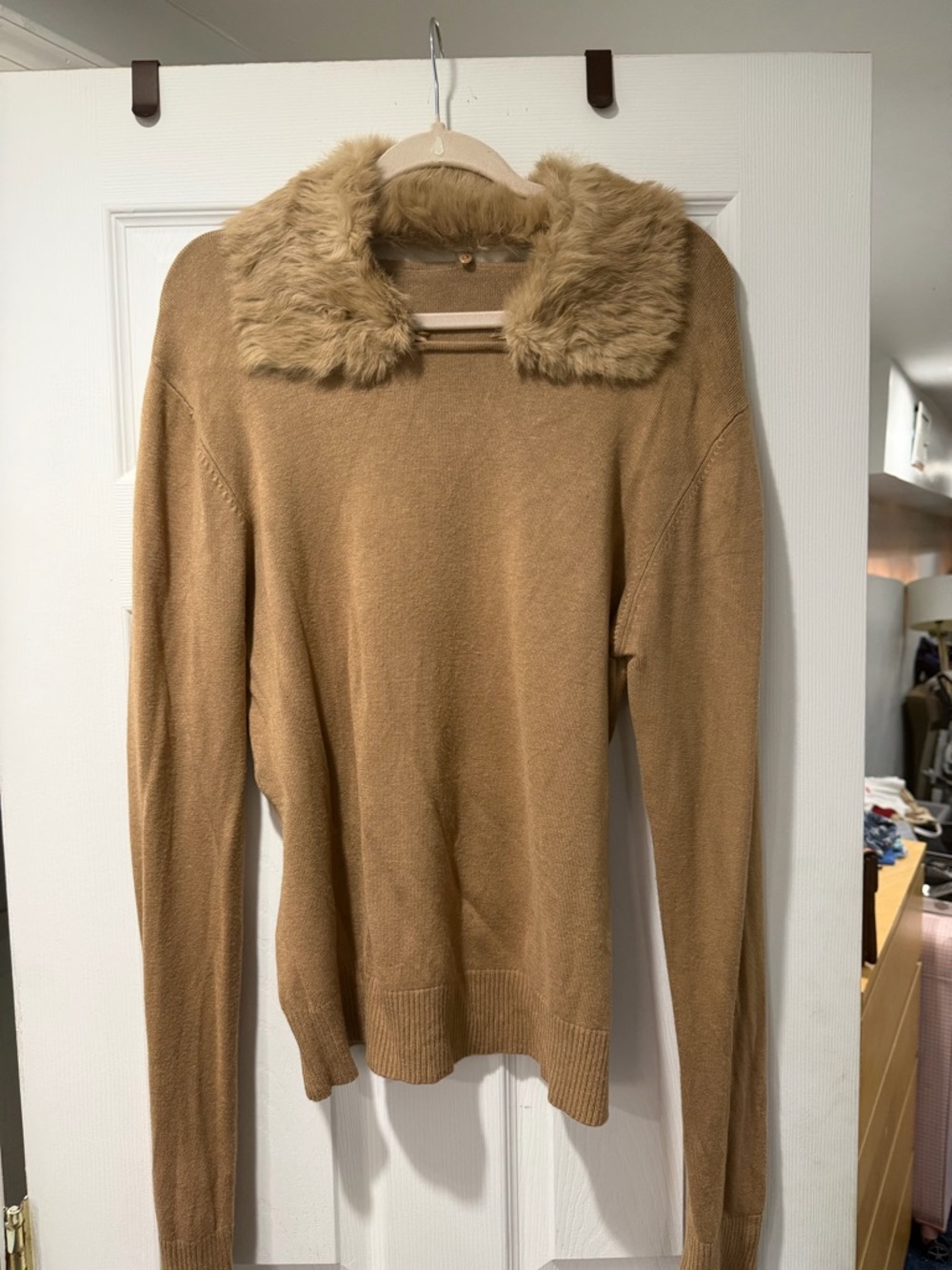 Faux Fur Collar Camel Sweater